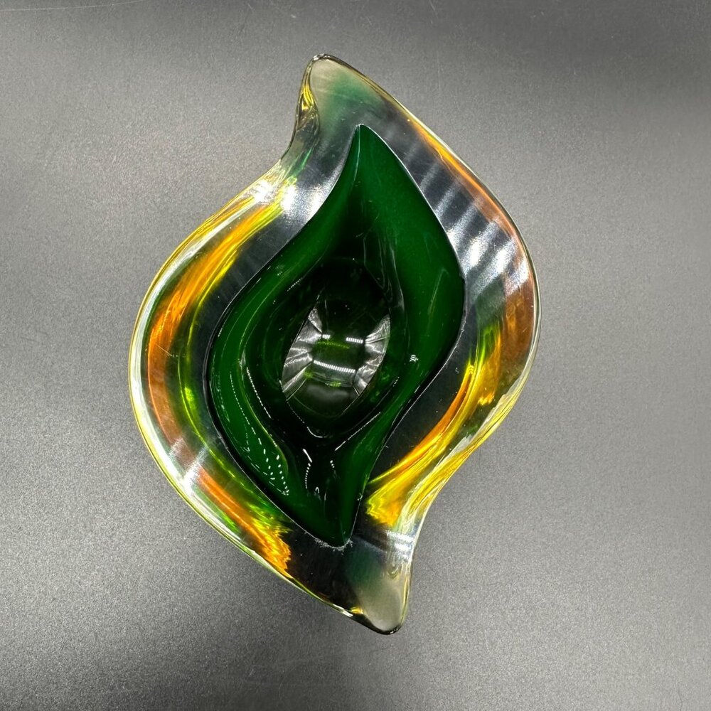 Murano Sommerso Green Amber Art Glass Bowl Vintage Italian Dish Mid Century - Picture 2 of 12